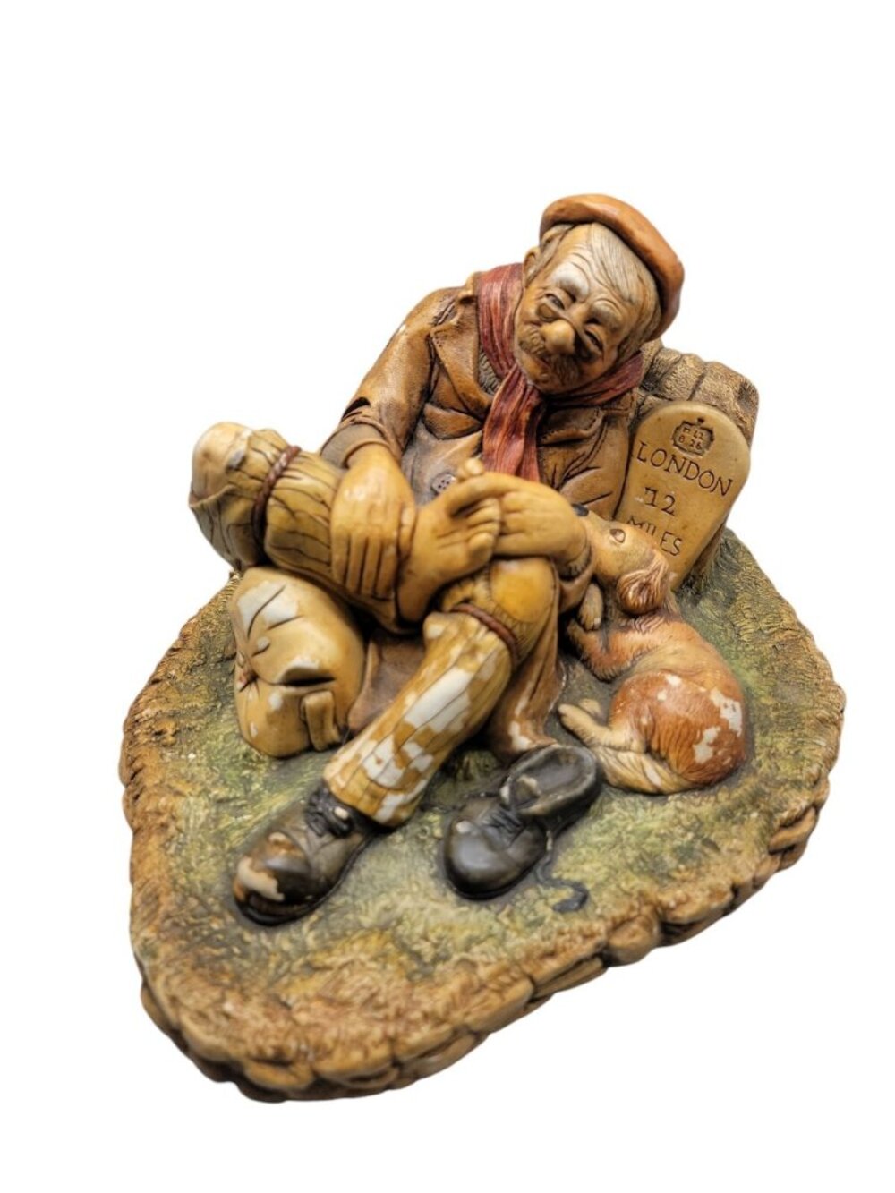 Naturecraft Travelers Rest Figurine Sculpture #827 Vintage England Hobo & Dog